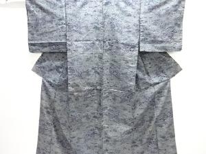 アンティーク　草花模様織り出し十日町紬着物